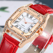 Relojes de pulsera cuadrados con diamantes para Mujer, Reloj de cuarzo y cristal con correa de cuero, Reloj de pulsera Zegarek Damski Reloj Mujer 2024 - compra barato