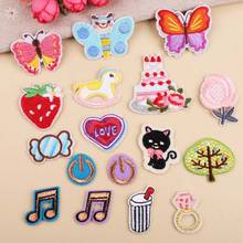 Cartoon Butterfly Animals tree Embroidery Iron on Patches for Clothing DIY Foods Strawberry Cake Flower Stickers Appliques 2024 - buy cheap