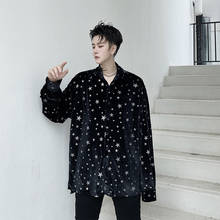 Cárdigan de manga larga para hombre, camisa informal holgada de terciopelo con estrellas de diamantes, ropa de calle Harajuku, camisas Vintage a la moda 2024 - compra barato