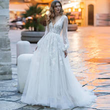 Eightree A-line Wedding Dresses Boho Lace Appliques Puff Sleeve Bride Dress V Neck Long Weeding Gowns Vestido De Casamento 2020 2024 - buy cheap