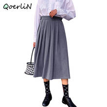 Qoerlin 3xl estilo coreano preto plissado saias femininas outono inverno tamanho grande saia grossa lado feminino zíper cintura alta saia 2020 2024 - compre barato