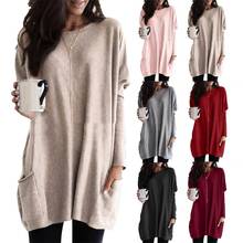 2020 New Women Casual Long Sleeve Round Neck Pullover Loose Solid Color Pocketed For Spring and autumn Tunic Top 2024 - buy cheap