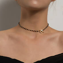 Colar simples com fivela, colar de cristal preto, com pingente de flor curta, para mulheres, joia 2024 - compre barato