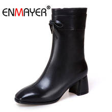 ENMAYER Bowtie Women Ankle Boots Winter Square Toe Shoes Woman Thick Heels Black Silver Shoes Woman Fashion Boots Zipper CR915 2024 - buy cheap