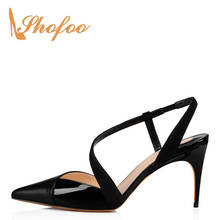 Shofoo charol Patchwork punta puntiaguda alto Stilettos Sandalias Mujer tacones finos talla grande 12 15 señoras moda verano Zapatos 2024 - compra barato