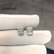 LUOWEND-pendientes de compromiso de oro blanco de 18K para mujer, 100%, diamante Natural Real Certificado de 0,5 CT, diseño de Halo rectangular 2024 - compra barato