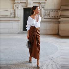 Khaki Skirts Women Faldas High Waist Pleated Womans Straight Skirt юбка женская Elastic Elegant Ladies Jupe Skirts 2024 - buy cheap