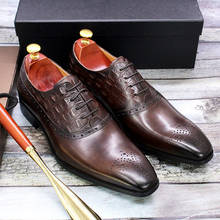 Large Size 13 Men's Dress Oxford Shoes Genuine Leather Handmade Brown Black Crocodile Print Brogue Business Formal Shoes for Men 2024 - купить недорого