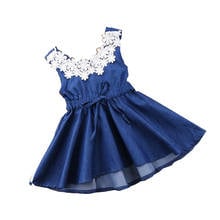 New Toddler Infant Child Kids Princess Baby Girls Summer Lace Floral Denim Party Dress Cute Sleeveless Sundress 1-6 year 2024 - buy cheap