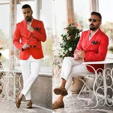 Fashion  Double-breasted Red Jacket With White Pants Business Slim Fit Men's Suit Party Wedding Prom  Peak Lapel Blazer Terno 2024 - buy cheap