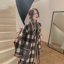 HSTAR Checkered Woolen Coat Women's Mid-length Loose Ins Temperament Fashion Casual Woolen Coat Trend 2024 - buy cheap