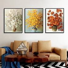 Pintura em tela moderna minimalista, vermelho, amarelo, laranja, flores, posteres e impressões, arte de parede para sala, decoração de casa (sem moldura) 2024 - compre barato