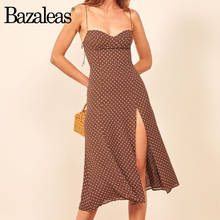 Bazaleas Sexy Dot Print Split vestidos Vintage Tube top women dress Retro dresses Slim Chic Brown Dress 2024 - buy cheap