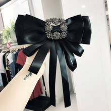 i-Remiel Korean Retro Silk Fabric Tie Square Rhinestone Bow Brooch Exaggeration Large Collar Pins and Brooches for Women's Suit 2024 - buy cheap