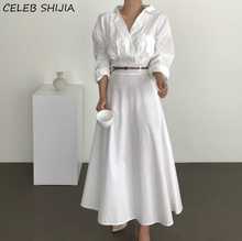 White Solid Woman Dresses V-neck Vintage Slim Tall Waist Vestidos Lady Elegant Chic OL Business Dress Female Clothing Spring New 2024 - buy cheap