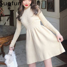 Suofun doce linha a magro suéter de malha feminino elegante alta qualidade temperamento cintura alta vestidos coreanos mini vestido 2024 - compre barato