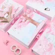 Cute girl pink cherry blossom gift box diary book set hand account sticker hand account book children's stationery gift notebook 2024 - buy cheap