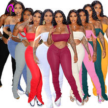 Tracksuit Two Piece Set Women New Summer Clothes Off Shoulder Crop Top Split Stacked Leggings Pant Casual Outfits Matching Sets 2024 - buy cheap