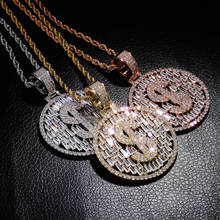 Iced Out Round US Dollar Money Pendant With Tennis Chain Bling Baguette Cubic Zircon Necklace Hip hop Jewelry For Men 2024 - buy cheap