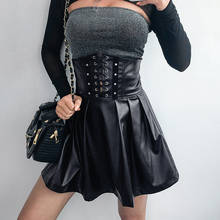 2019 Fashion Trend Women's Autumn Winter New Bandage PU Leather Skirts High Waist Black Slim Tight Mini Pleated Skirts Buttoms 2024 - buy cheap