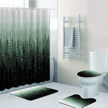 Juego de cortinas de ducha para baño, Set de cortinas de baño de bosque de color agua nórdico 3D, paisaje de pino abstracto, cortina de baño, alfombras de inodoro 2024 - compra barato
