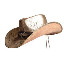 Для мужчин Для женщин Для мужчин кожаные Западные Ковбойские шляпы на открытом воздухе Золотой Rill полями Джаз Шляпа Сомбреро Hombre в ковбойском стиле шляпа в стиле панк ремень Размеры 58-59 см 2024 - купить недорого
