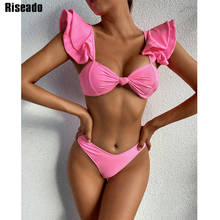 Riseado Sexy Bikinis Pink Women's Swimsuit 2021 Push Up Swimwear Women Bathing Suits Ruffle Bikini Set Ruched Brazilian Biquini 2024 - купить недорого