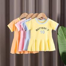 2021 New Summer Cotton Baby Girls Short Sleeves Dress Children's Clothing Kids Princess Dresses Casual Clothes 2024 - buy cheap