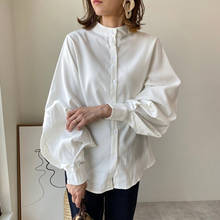 Blusa informal de chifón para mujer, camisa blanca de manga larga con cuello redondo, ropa de trabajo de oficina, moda coreana, 2021 2024 - compra barato