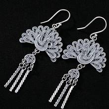 New S925 sterling silver vintage filigree, peacock opening screen tassel earrings for ladies high quality wild women earrings 2024 - buy cheap