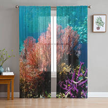 School Of Fish Coral Ocean Color Gauze Curtains For Children's Bedroom Kitchen For Living Room Holiday Decor Voile Curtain 2024 - buy cheap