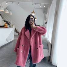 Faux oversized 30% real sheep fur teddy girl 2020 new fashion double breasted winter coat women 2024 - buy cheap