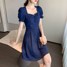 Summer Dress Fashion Elegant Solid Vintage Dresses Women Short Sleeve Blue White Party Sexy Club Korean Short Dress Vestidos 2024 - buy cheap