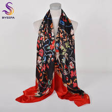 Bysifa lenço de cetim feminino, cachecol quadrado preto e vermelho, moda floral, capa e lenço de seda para outono, primavera, hijabs 2024 - compre barato