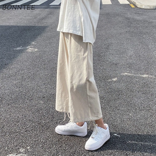 Женские свободные брюки 3 цветов с эластичной талией Harajuku Новый однотонный мягкий дизайн популярный колледж в Корейском стиле универсальный модный досуг 2024 - купить недорого