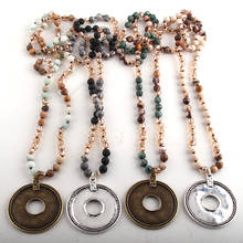 RH-collar con colgante de círculo de Metal, joyería Tribal Bohemia, piedras múltiples, vidrio Beige, anudado largo 2024 - compra barato