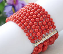 Real 8row 7.5" 4-5MM round red coral bead bracelet 2024 - buy cheap