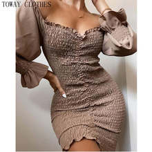 Vestido corto ajustado con diseño fruncido para mujer, Vestido de manga de encaje, Ceñido 2024 - compra barato