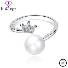 HuiSept Trendy 925 Silver Pearl Ring for Women Jewelry Crown Shape AAA Zircon Gemstone Open Ring Wedding Promise Party Wholesale 2024 - buy cheap