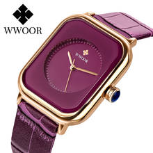 WWOOR-reloj de cuarzo púrpura para mujer, cronógrafo rectangular de estilo Simple, de marca superior, de lujo, de pulsera, de cuero, informal, grande 2024 - compra barato