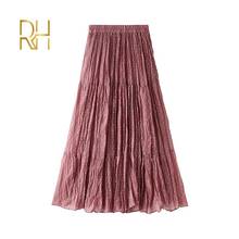 Summer Women Fashion Elegant Retro Pleated Skirts Female 2020 High Waist A-line Skirt Chiffon Pleated Midi Skirts For Ladies RH 2024 - buy cheap