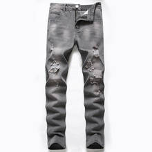 Pantalones vaqueros rasgados de estilo europeo y americano para hombre, Jeans ajustados rectos con agujeros, pantalones de moda de talla grande 2024 - compra barato