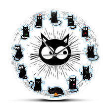 Reloj de pared de estilo Joy para niños y gatos, arte silencioso de dibujos animados para habitación infantil, regalo para amantes de los gatos, color negro 2024 - compra barato