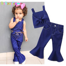 2Piece 1-5Years Kids Fashion Girls 2019 Children Outfits Baby Clothes Denim Cute Bow T-shirt+Pants Toddler Clothing Sets BC1643 2024 - buy cheap