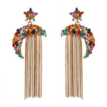 2020 New Alloy Chain Tassel Long ZA Earrings Women Colorful Crystal Moon Star Drop Earrings Femme Indian Large Earring Jewelry 2024 - buy cheap