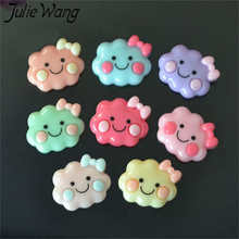 Julie Wang 20PCS Resin Cartoon Cloud Charms Smiling Mixed Colors Flat Back Cabochons Jewelry Making Accessory Phone Case Decor 2024 - buy cheap