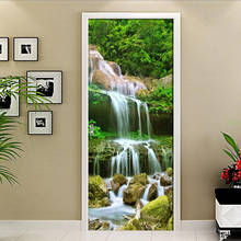 3D Door Stickers Forest Water Waterfall Landscape Mural PVC Self-adhesive 3D Wallpaper For Living Room Bedroom Door Decor Decals 2024 - buy cheap