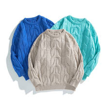 Suéter masculino com manga comprida, pulôver de cor sólida pulôver masculino de malha com manga comprida roupas pull 2024 - compre barato