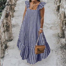 Bohemian Women Summer Dress 2021 Vintage Plaid Long Shirt Dresses Celmia Short Sleeve Casual Loose Pleated Vestidos Ruffled Robe 2024 - buy cheap