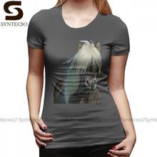 Camiseta de cavalo islandês t camisa o pescoço mais tamanho camiseta feminina algodão engraçado impresso casual das senhoras da marinha camiseta 2024 - compre barato